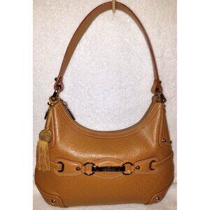 VICTOR HUGO BROWN EMBOSSED MONOGRAM LEATHER SHOULDER HANDBAG